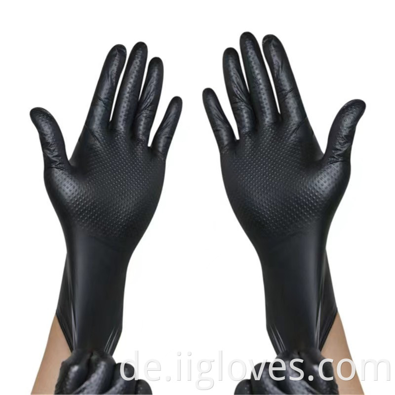 Wasserdichte bequeme Sicherheit Woking schwarz rein Nitrilhandschuhe Diamant Grip Muster Schwarze Handschuhe